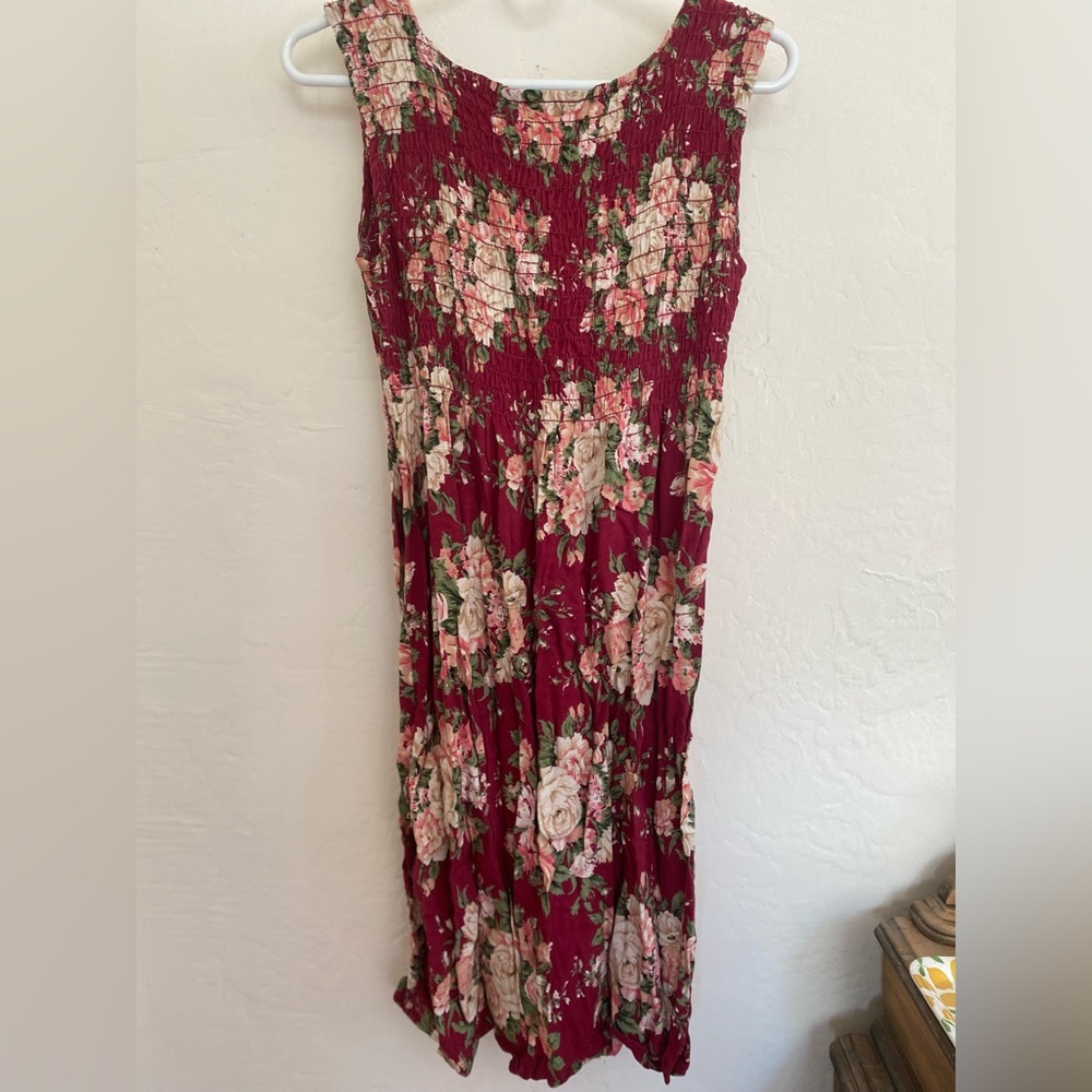 Red, floral, midi dress